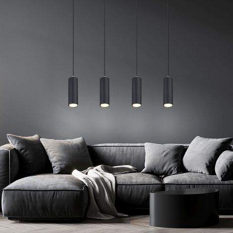 Hängelampe Pendelleuchte schwarz Deckenlampe 4-flammig Esstisch Schlafzimmerleuchte hängend, Metall matt, 4xGU10 Fassungen Metall, LxBxH 65x6x120 cm