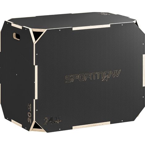 Plyo box 3 en 1 en bois noir avec poignées, 3 hauteurs, charge 120 kg - OKWISH (1/5)