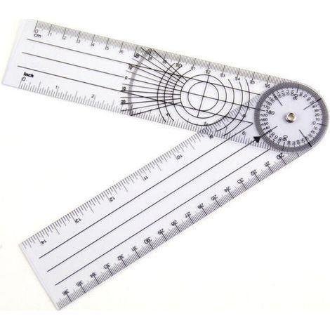 Physiotherapy goniometer, professional 360-degree angle with multiple rules, 14 inch medical spine