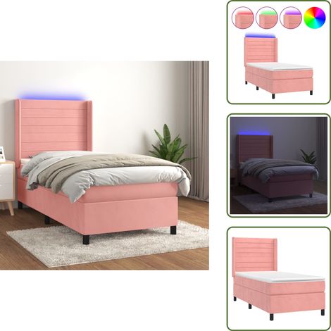 Letto con LED - vidaXL Letto a Molle con Materasso e LED Rosa 90x200 cm in Velluto - Letto in velluto