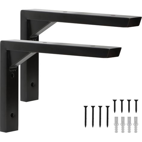 Lot de 2 Support Etagere Murale, Equerre Etagere Murale, équerre étagère, en Acier Inoxydable en forme de L avec Renfort Triangulaire, Design Creux, vis et Chevilles (15 cm)