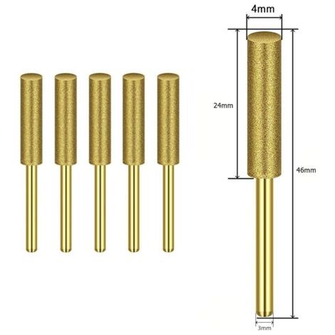 Têtes de meulage , 6 pcs Or Diamant Enduit Cylindrique Fraise Tronçonneuse Aiguiseur Pierre Lime À Chaîne Scie Outil De Meulage(4mm) (1/5)