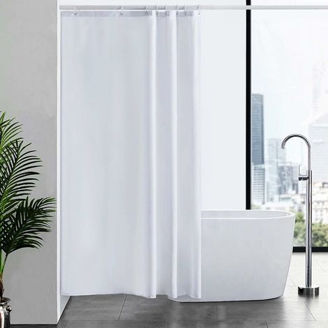 Duschvorhang, Anti-Schimmel-Stoff, maschinenwaschbar, weißes Textil, wasserdicht, lange Badevorhänge für Badewanne oder Badezimmer, mit 12 Ringen, 180 x 210 cm