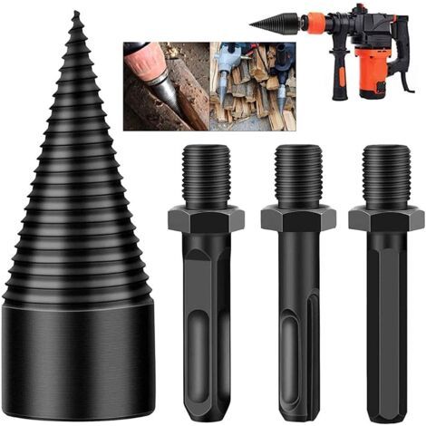 Broca para madera, divisor de leña de 3 piezas con brocas cónicas extraíbles para encender leña y partir troncos, brocas eléctricas de alta resistencia, destornillador cónico hexagonal + c (1/5)