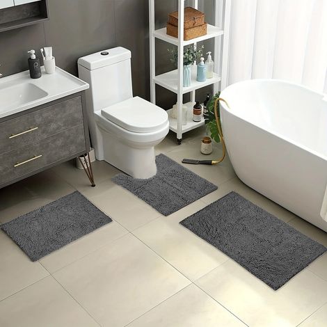 Tapis De Bain - Non Glissant Absorbant Rapide Séchage - Pour Salle De Bain Porte Entrée - 3 Pièces 40x60 cm 50x50 cm 50x80 cm (1/5)
