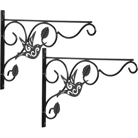 Lot de deux crochets muraux en fer forgé pour paniers à fleurs, crochets noirs robustes et durables, adaptés aux pots de fleurs d'intérieur et d'extérieur, résistants aux intempéries, parfaits pour le (1/5)
