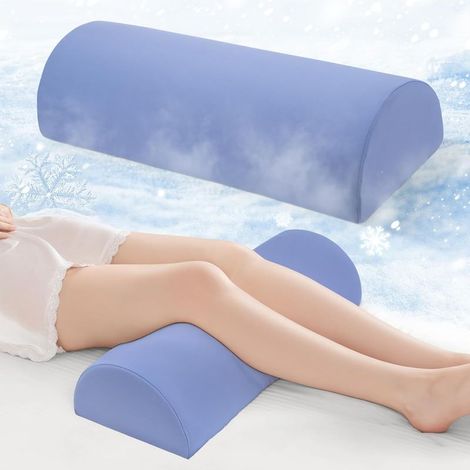 Coussin de genou pour dormeurs sur le dos – Coussin traversin demi-lune pour les jambes – Soutien des jambes et élévation des pieds (bleu brumeux)