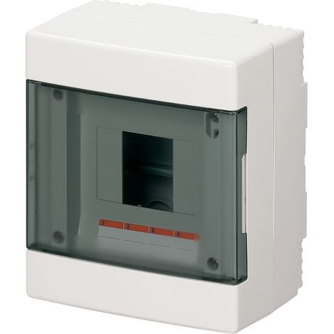 Centralino da parete, 4 moduli, con morsettiera 6x10mm, bianco, IP40, sportello reversibile fumè - Elettrocanali EC60004BE (1/2)