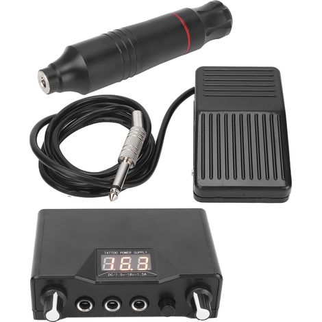 Kit de stylo à tatouer professionnel, machine à tatouer avec pédale et alimentation, noir (90-250 V), prise UE (1/5)
