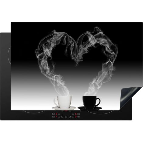 Induction Hob Protector Coffee - Heart - Black and white - Cups 76x51.5 cm