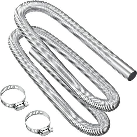 Tuyau d'échappement, 200cm Portable Flexible Tuyau d'échappement en Acier Inoxydable avec 2 Colliers en Acier IOnoxydable, Tuyau d'Echappement de Voiture(25mm) pour Chauffage Diesel Voiture
