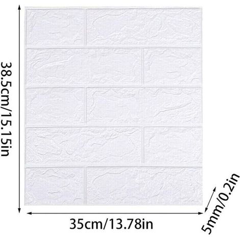 10 Pièces Papier Peint Brique 3D, Adhesif Imitation Brique Blanc Stickers Muraux, Étanche pour Décoration, Bricolage panneau mural decoratif pour Chambre Maison Cuisine (35x38.5 cm, Blanc) (1/3)
