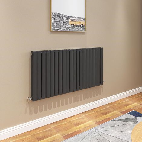 AICA Oval Column Radiator 600x1180mm Central Heating Horizontal Double Stylish Black (1/5)
