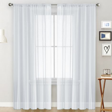 Rideaux blancs perforés, ensemble de deux pièces - semi-occultants - dimensions : 140 x 260 cm - conviennent au salon, à la chambre et au balcon. (1/5)