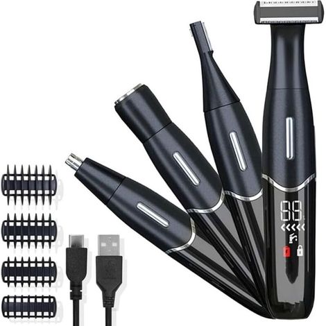 4-in-1 Electric Hair Removal Device, Unisex, Shaver, Eyebrow Trimmer, Facial Hair Trimmer, Nose Hair Trimmer, Rechargeable via US-AquaForge