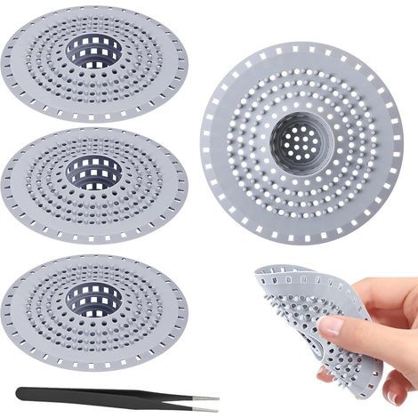 4 Pièces Filtre Cheveux Douche de Silicone Attrape Cheveux Baignoire Universel Filtre Evier Cuisine Protection de Drain Baignoire pour Lavabo Cuisine Bain Buanderies (1/5)