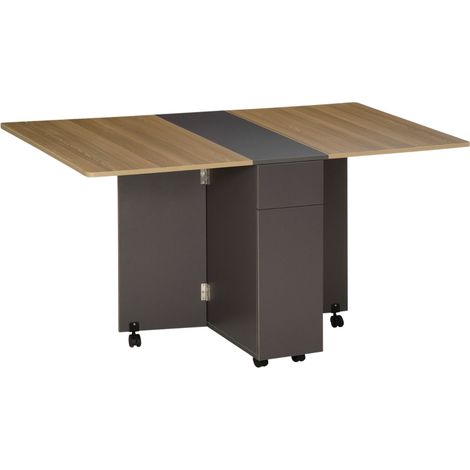 Tavolo Pieghevole da Pranzo in Truciolato con 2 Cassetti, 1 Armadietto, max. 6 Persone, 140x76x76 cm (1/5)