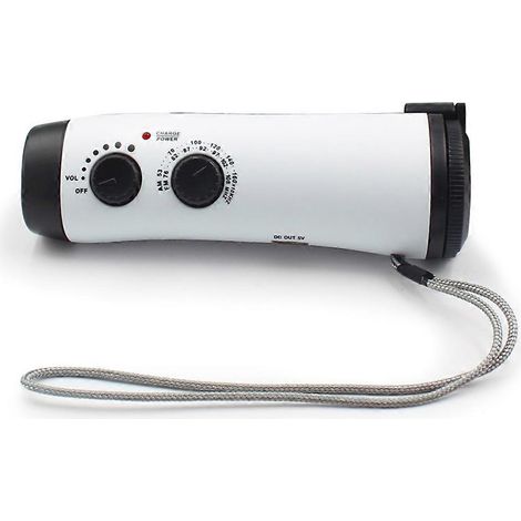 Chargeur à manivelle, lampes à manivelle, radio météo AM/FM à piles, chargeur de téléphone, équipement de pêche nocturne, blanc (1/5)