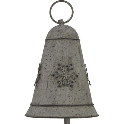 Medium Rustic Hanging Bell Bauble with Snowflake - Metal - L8 x W8 x H10 cm - White