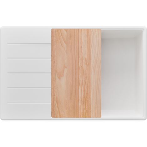 PRIMAGRAN Evier Cuisine en Granit 78x50cm,Lavabo 1 bac + Kit de Vidage + Planche à Découper, Évier à Encastrer au meuble 60cm - Copenhague, Tout Blanc (1/5)