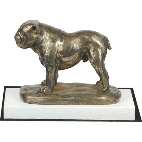Bouledogue anglais, statuette de bouledogue sur socle blanc, trophée pour exposition canine par Art-Dog (1/5)