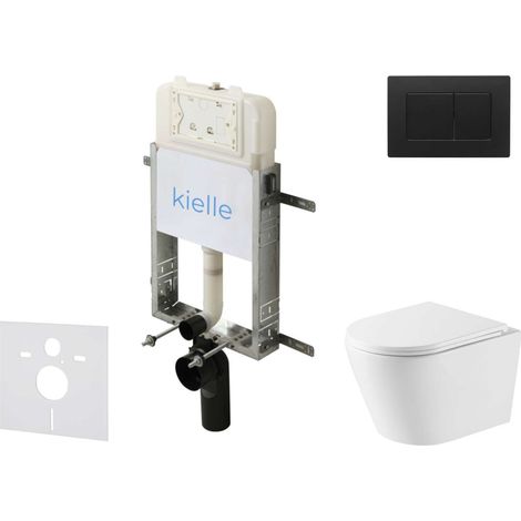 kielle Genesis New - Conjunto de instalación empotrada, inodoro Nefia, Vortex Rimless+, asiento softclose y pulsador Gemini New III, negro mate 30528SZ54 (1/5)