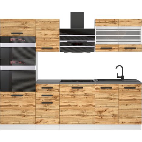 Belini Cuisine Equipee Complete Tracy Muebles de Cuisine Complets - 240 cm. Cuisine Complete avec Plan de Travail, chêne wotan (1/4)