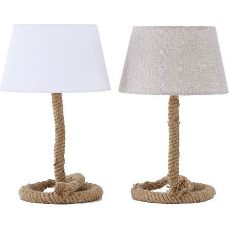 Set de 2 Lampes à Poser en Corde Bord de Mer Abat-jour Blanc et Beige (1/4)