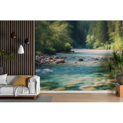 Papier peint cascades - ruisseau de forêt verdoyante - 150 x 250 cm (1/2)