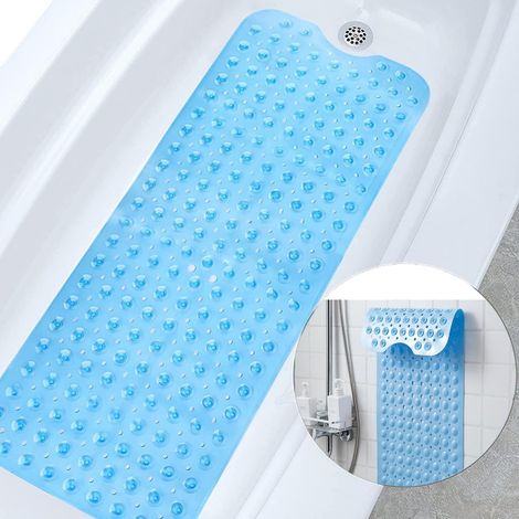 Tapis de bain antidérapant pour baignoire et douche avec ventouses et trous d'évacuation, 101,6 x 40,6 cm, bleu (1/5)
