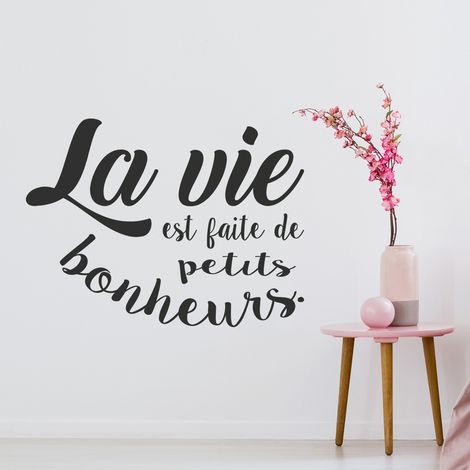 Sticker Mural - Citation La vie est faite de petits bonheurs - 17x23 cm - Noir (1/3)