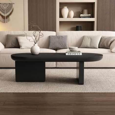 Tavolino da caffè ovale in MDF nero 119,7 cm, design minimalista industriale (1/5)