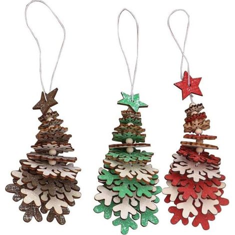 Ciondolo natalizio in legno, 3 pezzi di ornamenti per albero di Natale, decorazione natalizia (fiocco di neve) - Fei Yu (1/5)