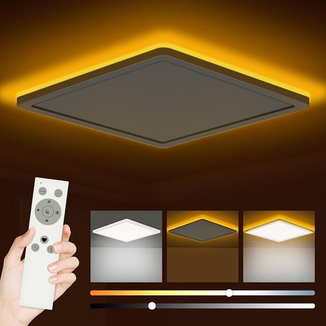 LED-Deckenleuchte, 24 W, 3200 lm, quadratisch, mit Fernbedienung, Farbtemperatur 3000–6500 K, 1800 K bernsteinfarbenes Nachtlicht, geeignet für Wohnzimmer, Flur und Schlafzimmer, 29,5 cm x 3 cm (1/5)