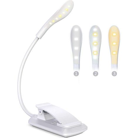 Lampe de Lecture, 7 LED Liseuse Lampe Clip Rechargeable, 360° Cou Flexible, 3 Température de Couleur & 3 Niveaux de Luminosité, Interrupteur Tactile, Mini Veilleuse pour Nuit, eReaders, Voyage (1/5)