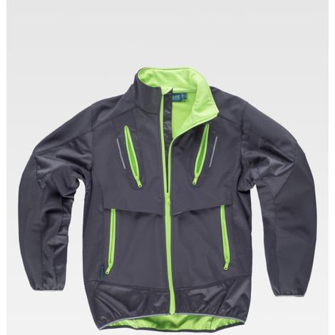 Chaqueta Workshell con tejido Ripstop combinada, detalles reflectantes WF2700 WORKTEAM M Gris / Verde lima (1/2)
