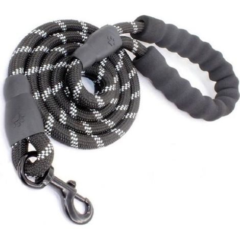 1 Hundeleine, robustes schwarzes Nylonseil – gepolsterter Griff, geeignet für mittelgroße bis große Hunde – Karabinerhaken aus Metall – reflektierend: 150 x 1,2 cm (1/5)