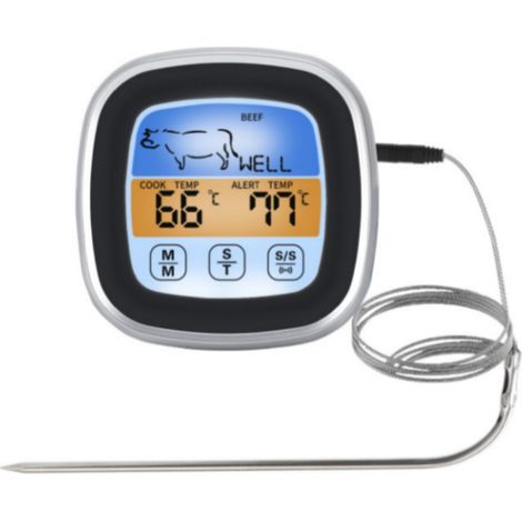 1 Thermomètre de cuisine, Sonde en acier inoxydable, Affichage LCD numérique, Minuterie compte à rebours, Alarme double, Pour four et grill (1/5)