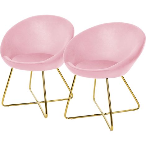 ML-Design Set 2x Sedia da Sala da Pranzo in Velluto Rosa Sedia da Soggiorno con Schienale Rotondo Poltrona Imbottita Gambe in Metallo Dorato Poltroncina Ergonomica da Cucina con Schienale e Braccioli (1/5)
