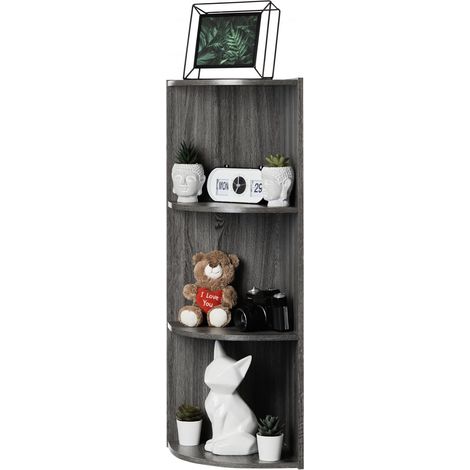 Meuble de Rangement en Bois, Bibliotheque de coin, 3 Niveaux Étagère, Meuble d'Angle Modulaire, Polyvalent, Gris, Ouvert, pour Salon, Bureau, Chambre, CD, Livres, Assemblage Facile, CX-3C (1/5)