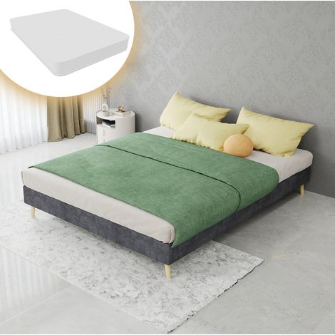 OKWISH Doppelbett 140x200 cm mit Matratze, grauer Samtbezug und Metallgestell (1/5)