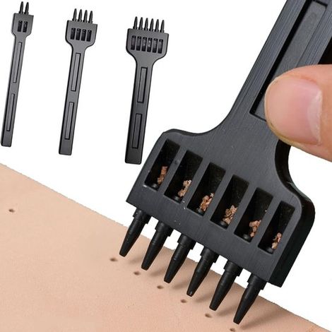 Set di tre scalpelli per la lavorazione della pelle, strumenti per cucito fai da te, punzoni a 2, 4 e 6 denti. (1/5)
