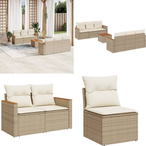 Salon de jardin avec coussins 7 pcs beige résine tressée - Ensemble Salon De Jardin - Mobilier De Jardin - Canapé Extérieur - Table De Jardin - Chaise Lounge - Home & Living (1/5)