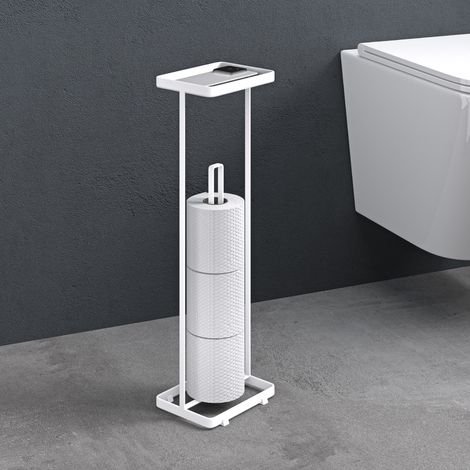 doporro Support de Rouleau de Papier Toilette en Acier au Carbone Porte-Papier Toilette de Sol Blanc Mat pour Rangement WC Aucune Installation Requise 16×12×52 CM Reglo-04 (1/5)
