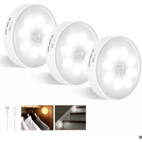 Luci LED con sensore di movimento - Confezione da 3 - Luci notturne wireless - Ricaricabili tramite USB - Sensore bicolore (1/3)