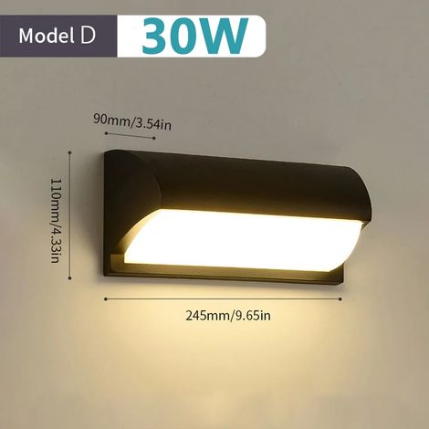 (Modèle D 30 W - Blanc froid - Sans capteur) Applique murale LED avec détecteur de mouvement, AC85-265 V, étanche, montage en surface, pour intérieur, salon, véranda, extérieur (1/5)