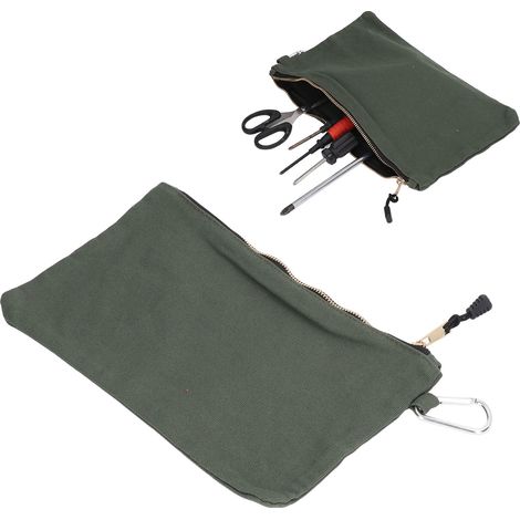 Sacoche à outils multifonctionnelle en toile épaisse avec fermeture éclair métallique, vert olive (1/5)