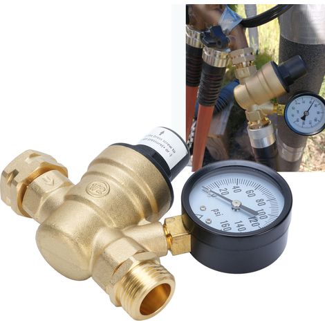 Régulateur de pression d'eau fileté 3/4", réglable en laiton sans plomb et en acier inoxydable avec manomètre et soupape de réduction de pression, convient pour une utilisation dans les VR, les carava (1/5)