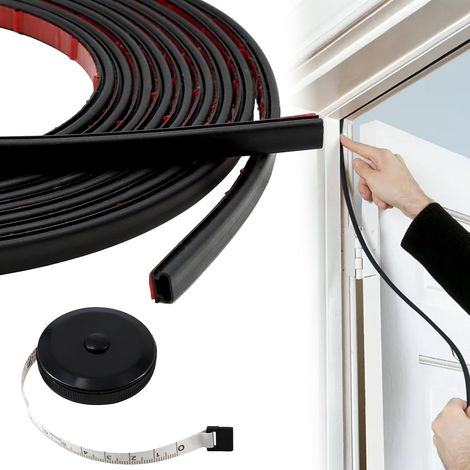 6m Joint Porte Entree, Type D boudin de Porte Isolant Froid Avec un Ruban à Mesurer, Joint de Porte D'entrée en Caoutchouc Autocollante, Pour Isolation Phonique Porte, Joint PortE(Noir) (1/5)