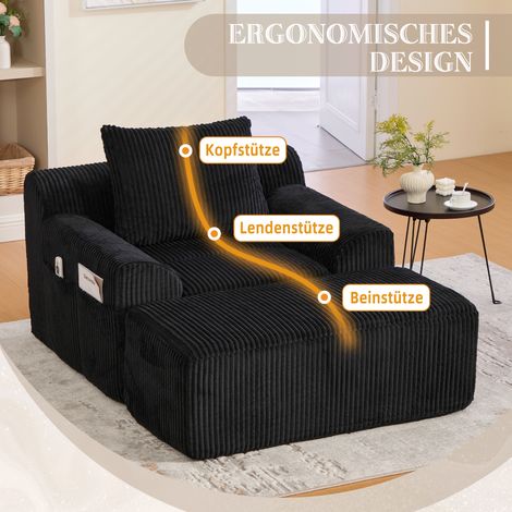 Canapé surdimensionné,fauteuil lecture velours côtelé avec poches latérales et coussins,siège profond,rembourré moderne,désossé sans assemblage-Ha (1/5)